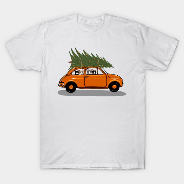 Bringing Home The Christmas Tree Orange T-Shirt by KilkennyCat Art